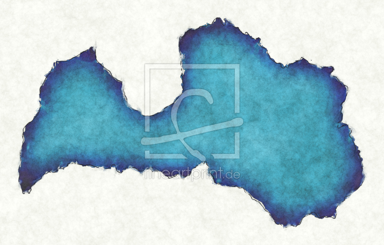 Bild-Nr.: 12427793 Lettland Landkarte in blauen Wasserfarben erstellt von imenhard