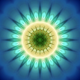 Mandala blaues Licht mit Blume des Lebens/10913077