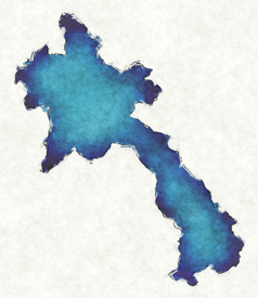 Laos Landkarte in blauen Wasserfarben/12427792