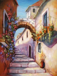 Bild-Nr: 10659328 Mediterrane Gasse - Mediterrane Gemälde Erstellt von: Marita Zacharias