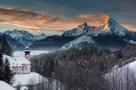 Bild-Nr: 11599814 Maria Gern Church in Bavarian Alps with Watzmann Erstellt von: Dieter Dieter Meyrl